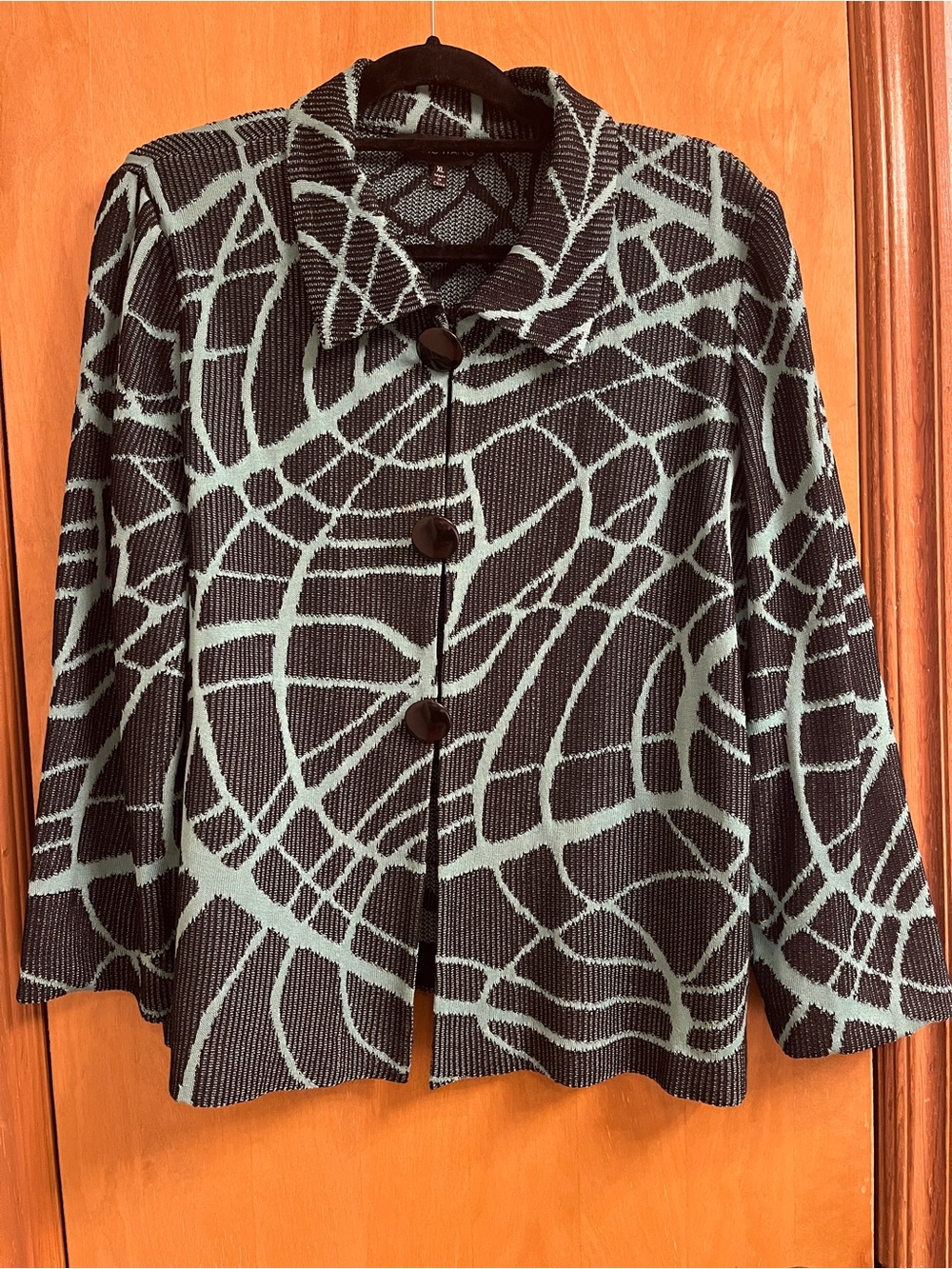 Ming Wang Abstract Black and Green Knit Jacket XL